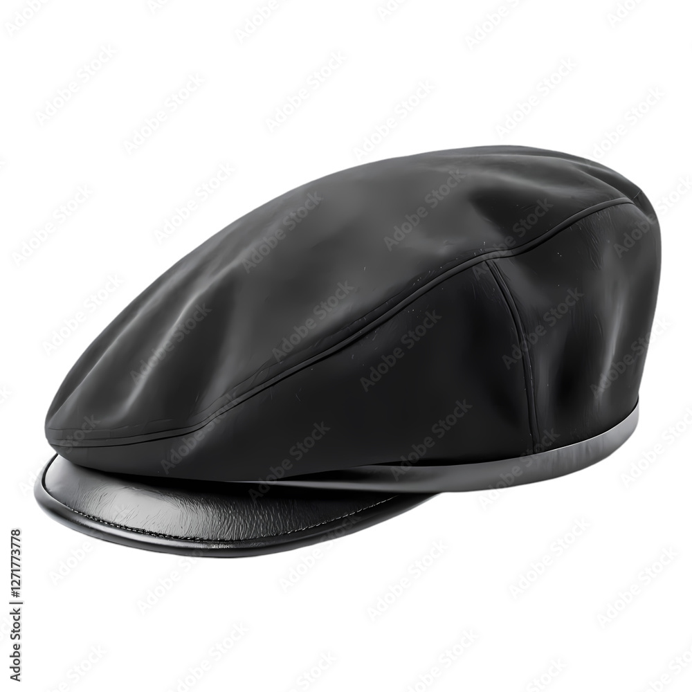 Black Leather Newsboy Cap | Driving Cap | Gatsby Cap isolated on transparent background Black Leather Newsboy Cap | Driving Cap | Gatsby Cap isolated on transparent background