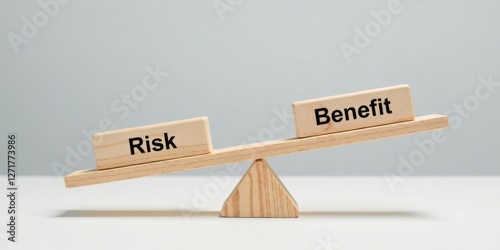 Wooden blocks on a seesaw illustrate the delicate balance between risk and benefit, a concept crucial for strategic decision-making.