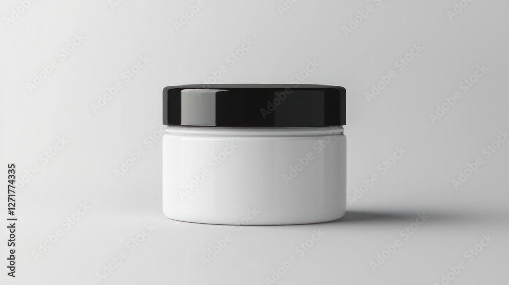 White Jar with Black Lid on White Background White Jar with Black Lid on White Background