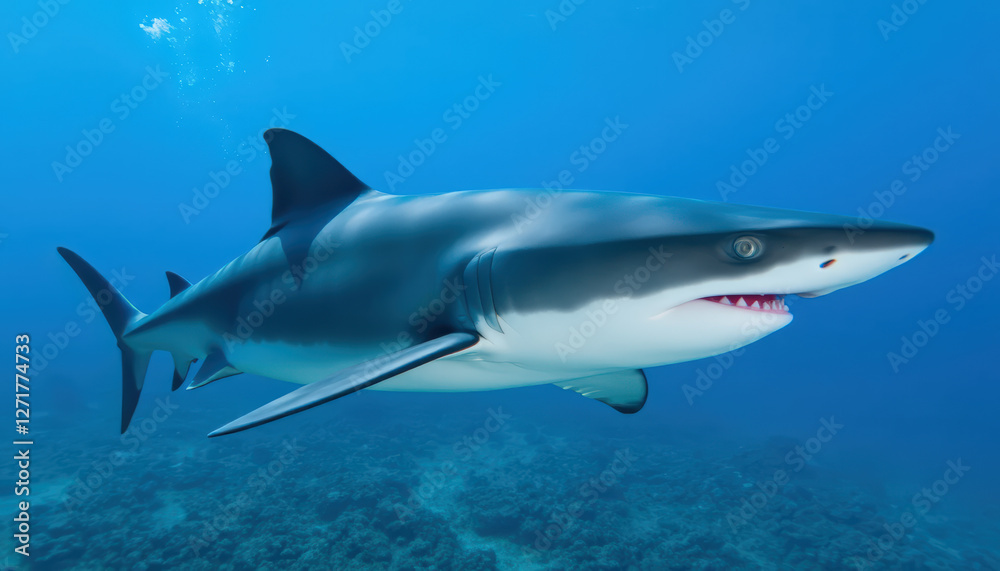 A big shark swims underwater. A big shark swims underwater.