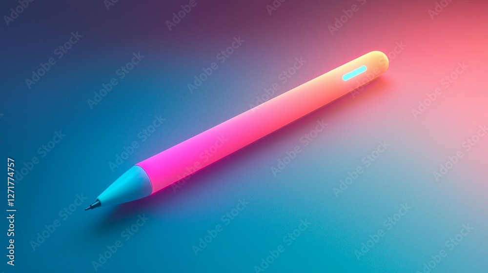Neon pink and blue pen on gradient background. Neon pink and blue pen on gradient background.