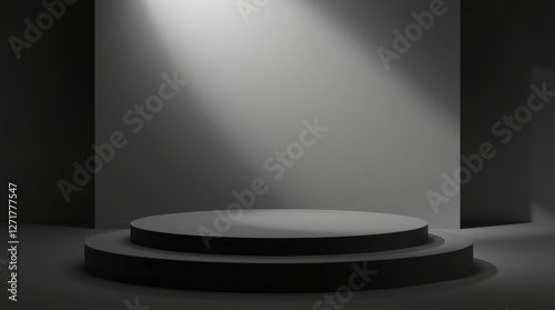 Black Monolithic Pedestal in a Dark Minimalist Space