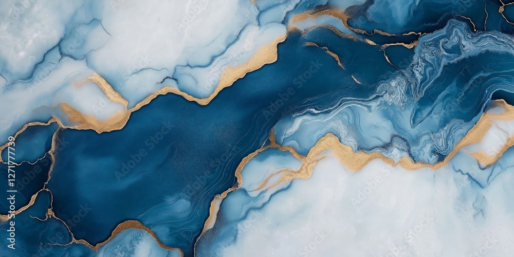 Naklejka premium Dynamic abstract background featuring flowing marble-like patterns in blue and white hues, showcasing contemporary stone textures with artistic elegance