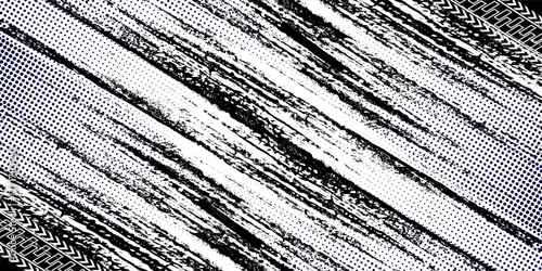 Tire tread marks, wheel textures, tire marks - car racing, motocross, drift, rally, off-road and others. Vector black isolated texture in grunge style
