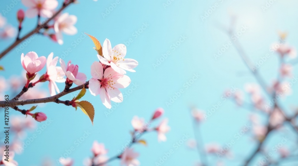 Delicate Pink Blossoms Flourishing Under a Serene Sky, a Peaceful Springtime Scene Delicate Pink Blossoms Flourishing Under a Serene Sky, a Peaceful Springtime Scene