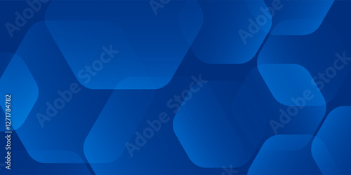 Modern abstract blue background with glowing geometric lines. Blue gradient hexagon shape design. Futuristic technology concept.