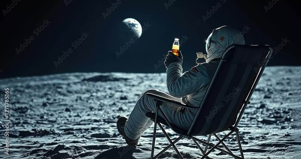 astrounout man sitting on chair in the moon
