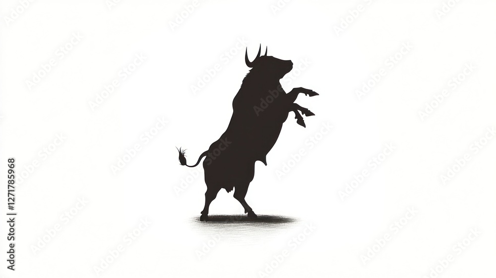 Fototapeta premium Silhouette bull rearing, abstract animal, isolated, for graphic design