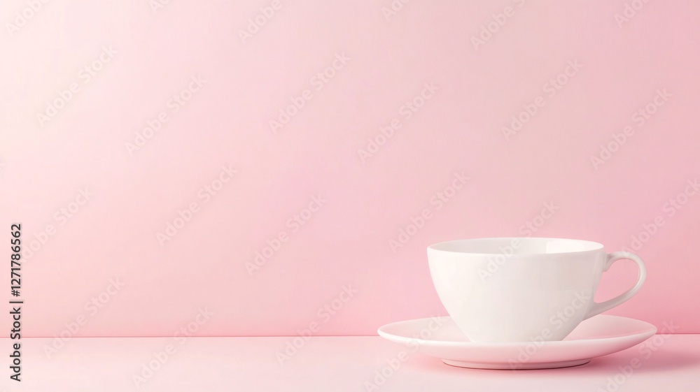 White Teacup on Pink Background White Teacup on Pink Background