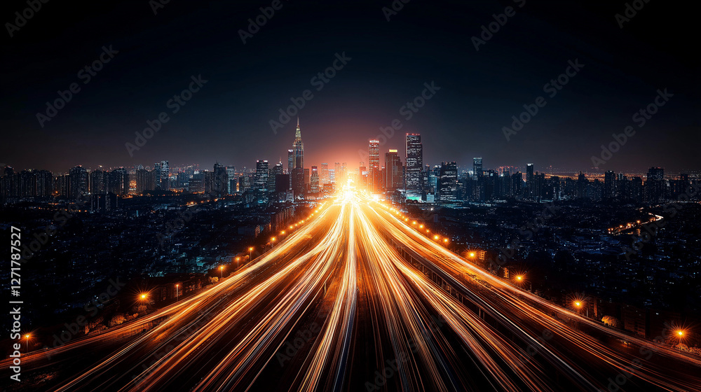 Fototapeta premium Futuristic urban movement ai and cybersecurity awareness in technology cityscape night view