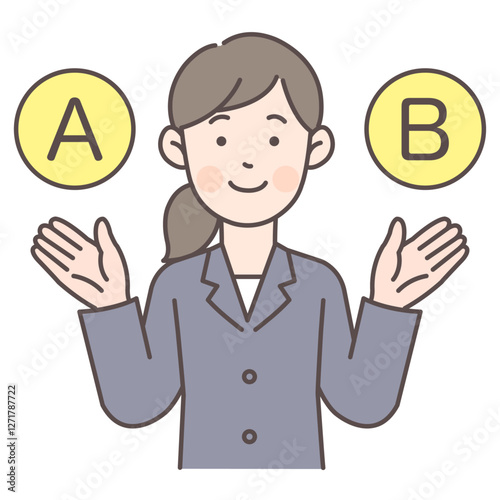 人物_線画03_AとBを提案する会社員女性_ol