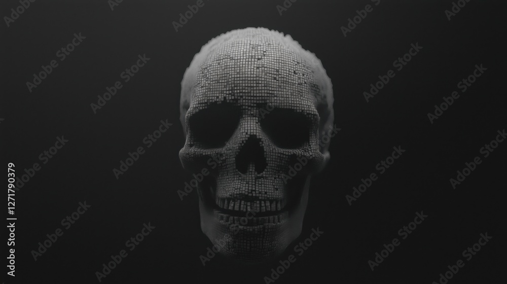 Fototapeta premium A detailed skull with a pixelated texture against a dark background.