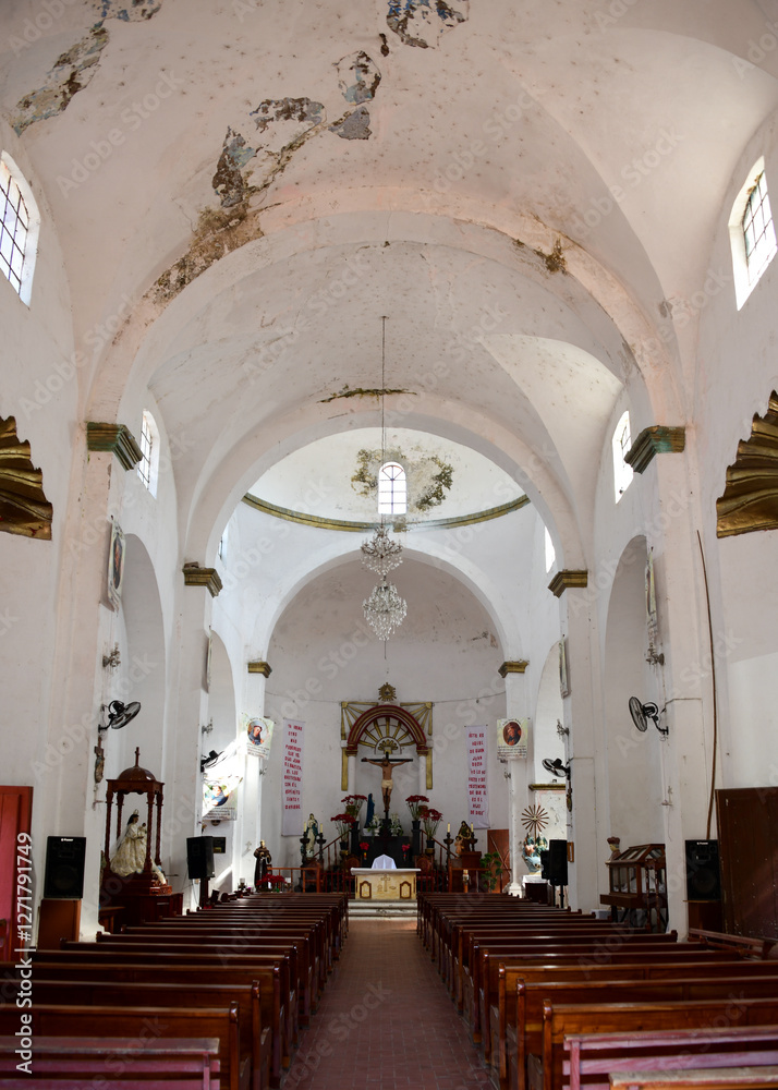 Inside of a church in La Antigua, Mexico