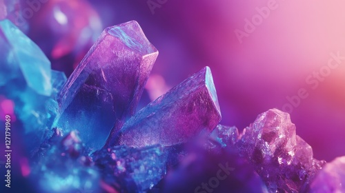Close-up of vibrant purple and blue crystals, reflecting light in a stunning display of color and texture, creating an enchanting and mystical atmosphere.