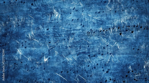 Abstract Blue Music Notes Background with Artistic Texture Design