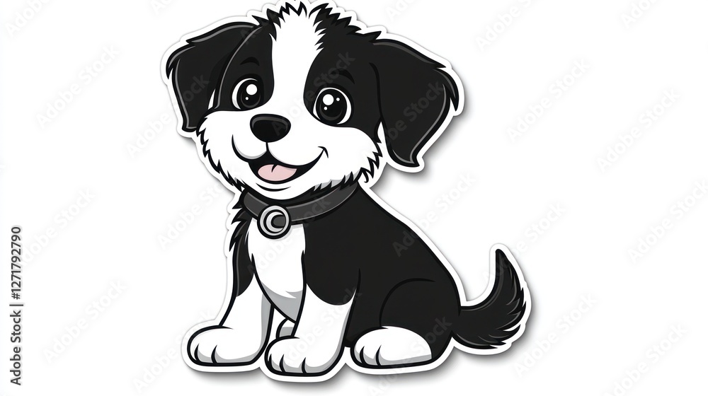 Obraz premium Cute cartoon puppy sticker, sitting, happy expression, for merchandise