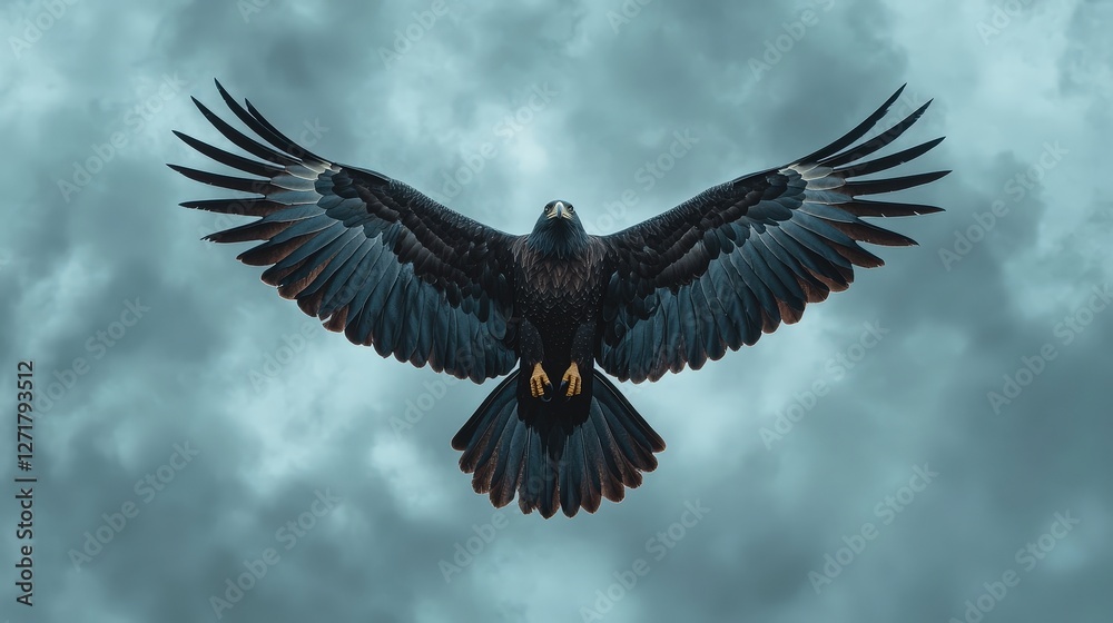 A majestic bird of prey soars against a cloudy sky, showcasing its wingspan and powerful presence in nature. A majestic bird of prey soars against a cloudy sky, showcasing its wingspan and powerful presence in nature.