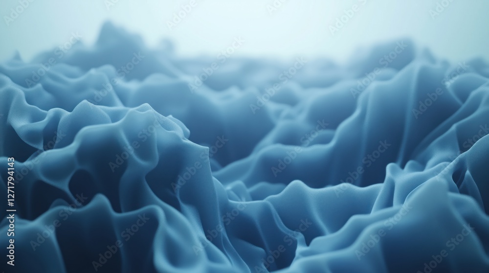 Obraz premium A close-up of soft blue fabric creating gentle waves and folds.