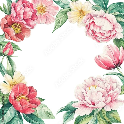 Delicate Watercolor Peonies Romantic Floral Frame Elegant Botanical Design