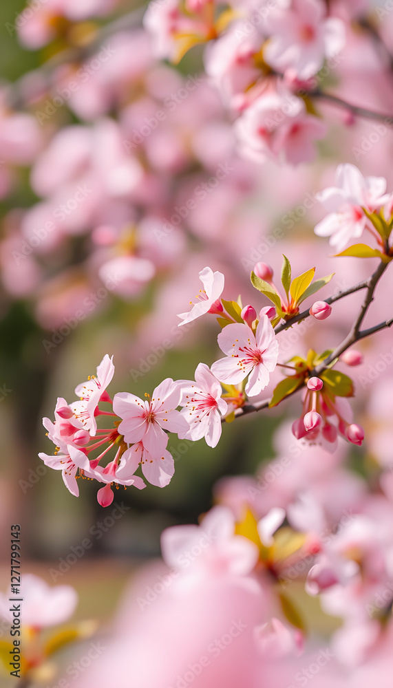 Panorama banner background with beautiful pink flower cherry blossom, sakura, blurry foreground. White tone Panorama banner background with beautiful pink flower cherry blossom, sakura, blurry foreground. White tone