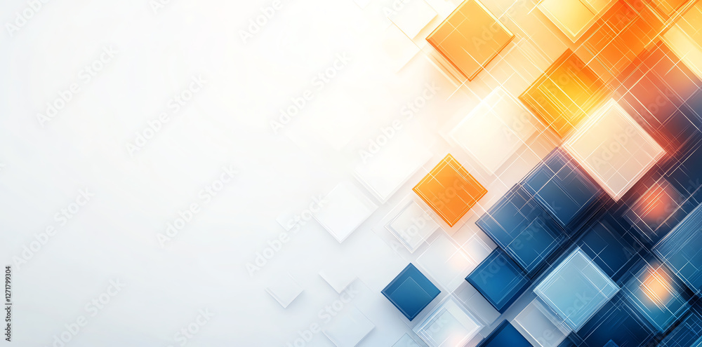 Fototapeta premium Abstract geometric background with orange and blue squares, creating modern and vibrant design. composition features blend of colors and shapes, ideal for various creative projects