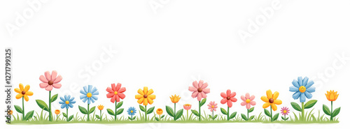 flower bed on a white background 3D cartoon