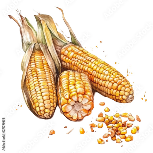 Sweet Corn Harvest Delightful Watercolor Painting Golden Kernels Abundant Crop