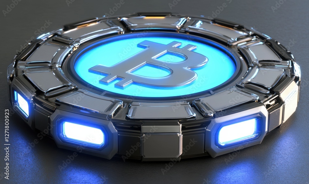 Illuminated crypto coin shines on a dark surface, illustrating digital finance use Illuminated crypto coin shines on a dark surface, illustrating digital finance use