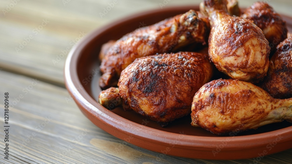 Krispi Fried Chicken or Crispy Fried Chickens on the clay plate Krispi Fried Chicken or Crispy Fried Chickens on the clay plate