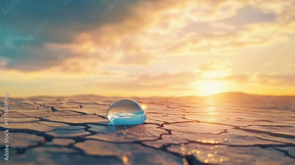 A close-up of a water droplet on cracked dry earth, illuminated by a warm sunset, creating a serene yet striking contrast with the arid landscape. A close-up of a water droplet on cracked dry earth, illuminated by a warm sunset, creating a serene yet striking contrast with the arid landscape.