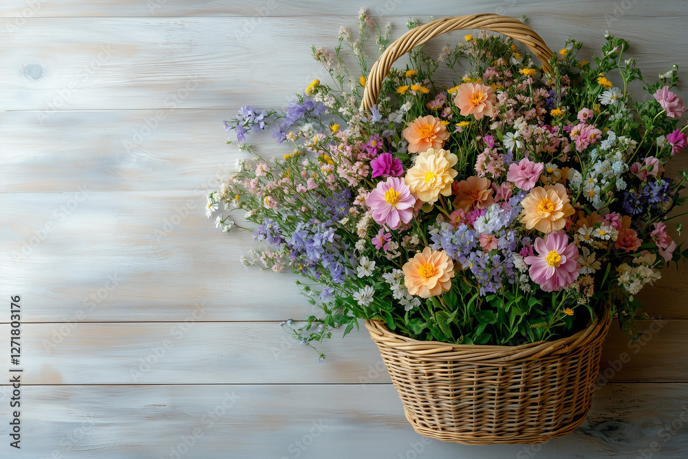 Photography setup with an empty basket with flowers designed for newborn portraits Photography setup with an empty basket with flowers designed for newborn portraits