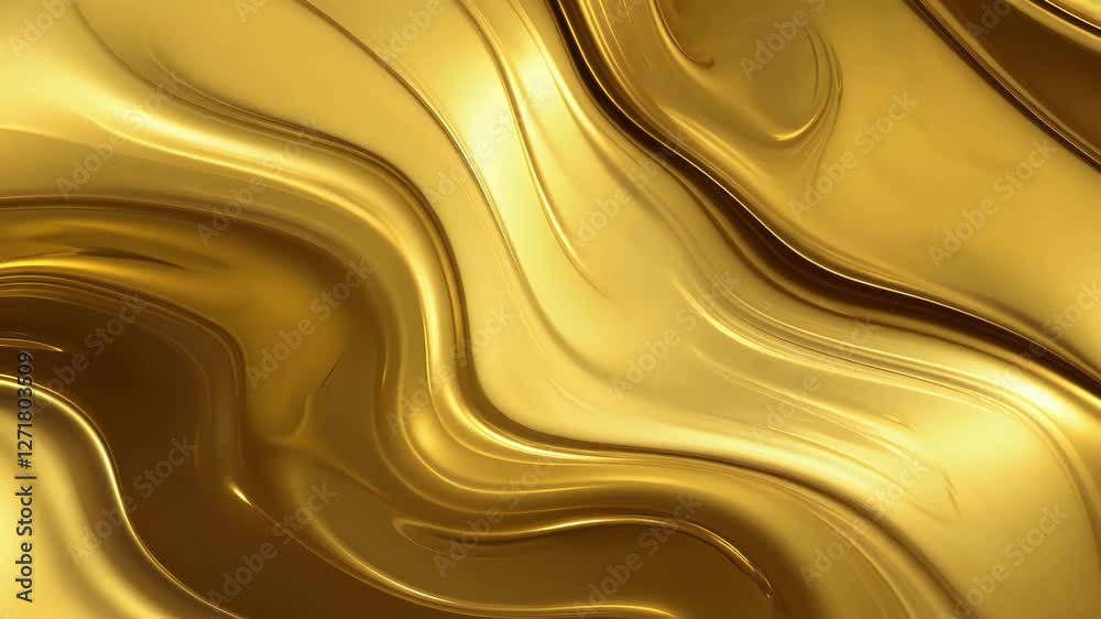 Seamless looping 4K ultra HD video showcasing smooth golden liquid painting patterns providing abstract background perfect elegant design overlays