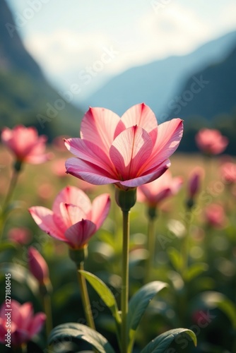 Softly blooming alstroemeria in a dreamy landscape, soothing, soft focus