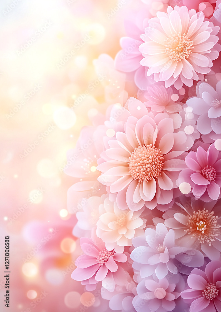 Fototapeta premium A close up of a bouquet of pink flowers. The flowers are arranged in a way that they look like they are blooming. The image has a soft and delicate feel to it, and it evokes a sense of beauty