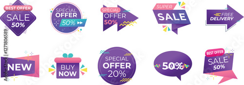 Offer sale labels and banners icon set design, shopping and discount theme illustration.