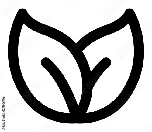 A minimalist icon of two leaves representing nature organic products and eco-friendly concepts.