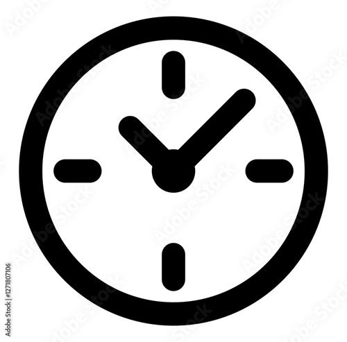 A black and white clock icon displaying time commonly used to represent punctuality scheduling deadlines, or duration in various contexts.