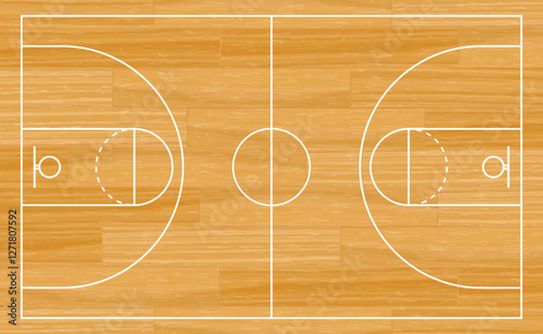 Basketball court. Basket ball field playground stadium layout with orange wooden texture. Vector EPS 10