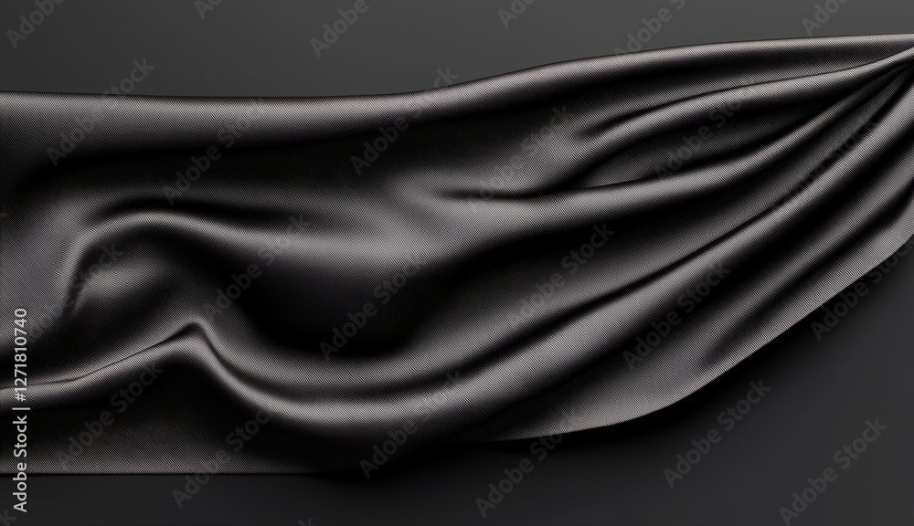 Obraz premium Elegant Black Silk Fabric Flowing with Subtle Curves for Decorative Purposes and Creative Backgrounds