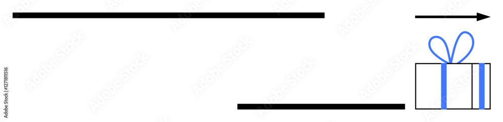 Gift box moving on a conveyor belt indicated by black horizontal lines and a directional arrow. Ideal for logistics, manufacturing, holidays, delivery services, supply chain, shipping, automation Gift box moving on a conveyor belt indicated by black horizontal lines and a directional arrow. Ideal for logistics, manufacturing, holidays, delivery services, supply chain, shipping, automation