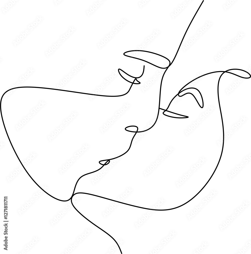 Obraz premium Line drawing of a man and a woman. Vector illustration in a minimalistic style. Kiss men and women. Hand drawn