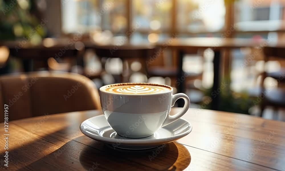 Tasty Coffee in Cup on Table in Cafe Day Light Tasty Coffee in Cup on Table in Cafe Day Light