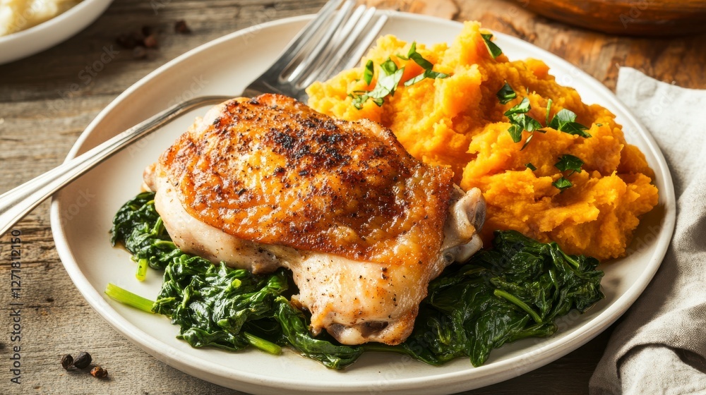Scrumptious Roasted Chicken with Sweet Potato Mash and Spinach - A Flavorful Family Meal Scrumptious Roasted Chicken with Sweet Potato Mash and Spinach - A Flavorful Family Meal
