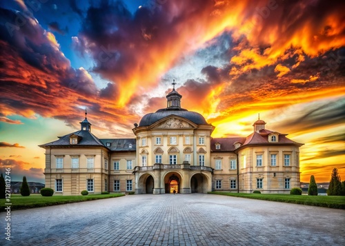 Dramatic Sunset Sky Over Solitude Palace, Stuttgart, Germany - Low Angle View