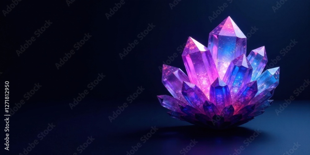 Luminous Amethyst Cluster A radiant display of multifaceted crystals, glowing with an ethereal purple and blue luminescence, set against a deep, dark background. Luminous Amethyst Cluster A radiant display of multifaceted crystals, glowing with an ethereal purple and blue luminescence, set against a deep, dark background.