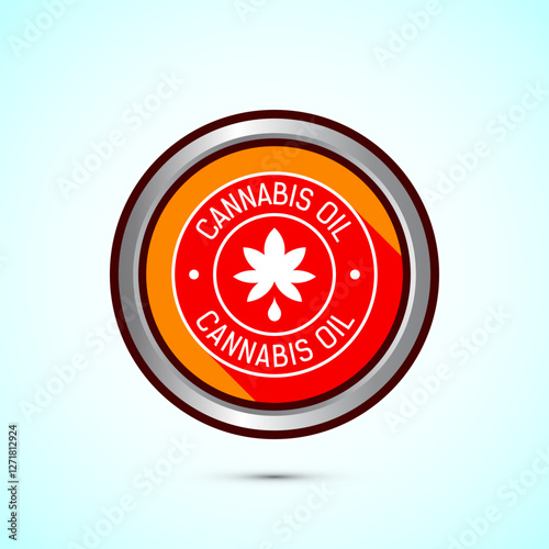 Cannabis oil icon design illustration. CBD cannabidiol sign symbol, Marijuana oil icon, Orange shadow button design