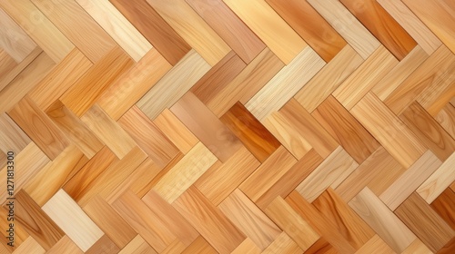 A close-up view of a textured wooden floor with a herringbone pattern.