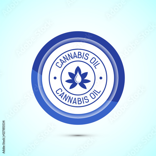 Cannabis oil icon design illustration. CBD cannabidiol sign symbol, Marijuana oil icon, Blue color button design