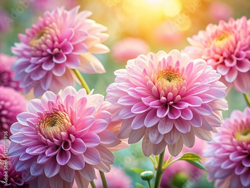 Dreamy Pastel Background with Soft Pink Chrysanthemum Blossoms - Architectural Photography