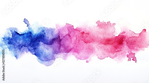 Abstract watercolor splash in vibrant shades of blue and pink on a white background.